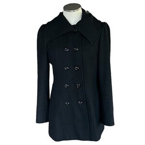 Guess Pea Coat Black Pleated Large Collar Size Large